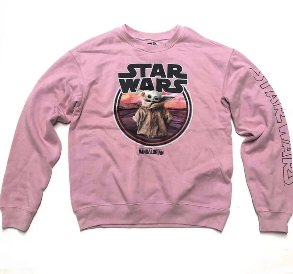 Baby Yoda Grogu Womens Sweatshirt Top Shirt Size L LARGE Star Wars Pink NWOT